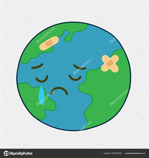 Sad Crying Earth Get Sick Planet Earth Patches Bandages Stock Vector By