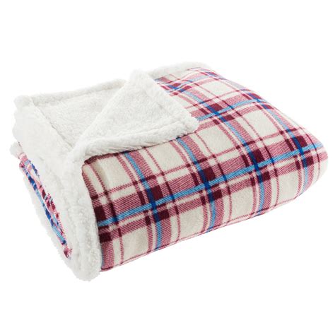 Oversized 60x70 Fleecesherpa Blanket Throw Plaid Redwhite By Lavish