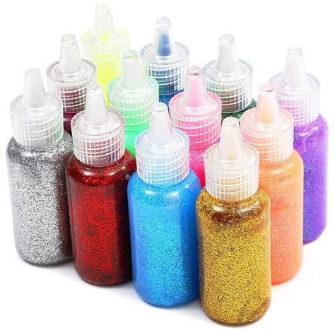 Shiny Glitter Glue Set 12 Rainbow Color For Washable 20 Ml 12count