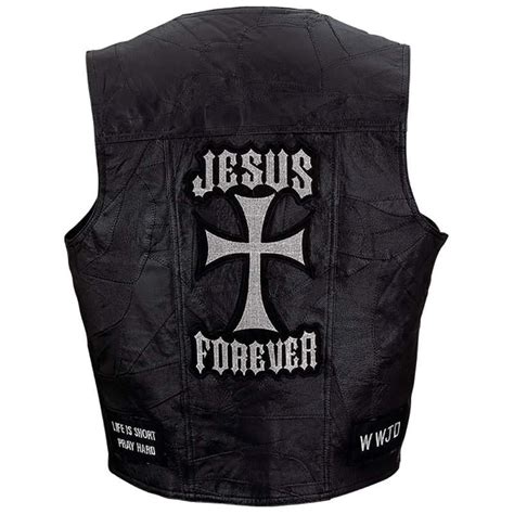 Biker Vest Jesus Forever Genuine Leather Motorcycle Christian Biker