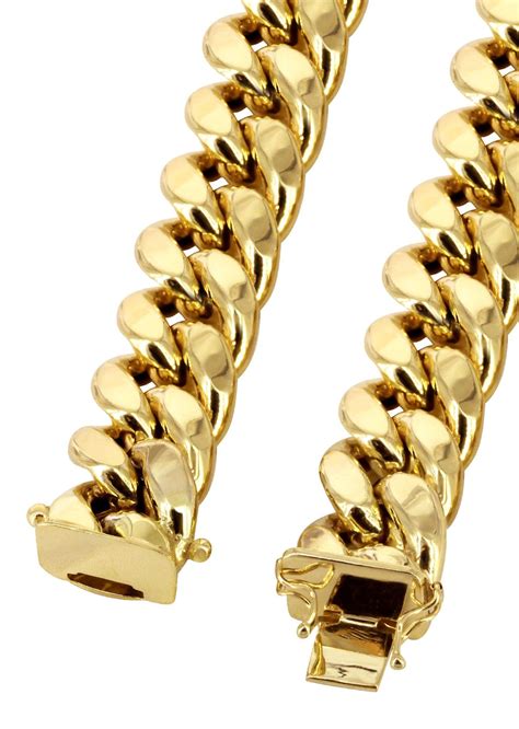 14k Gold Chain Hollow Yellow Miami Cuban Link Chain Frostnyc