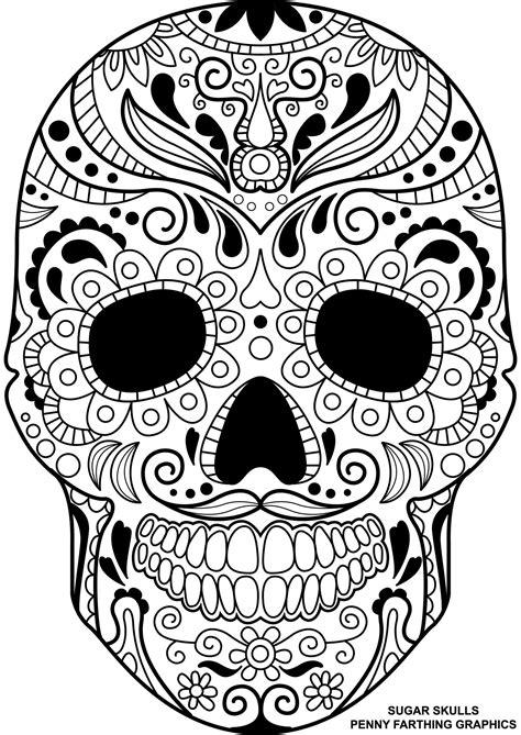 Skull From Sugar Skulls Day Of The Dead Coloring Page Skull
