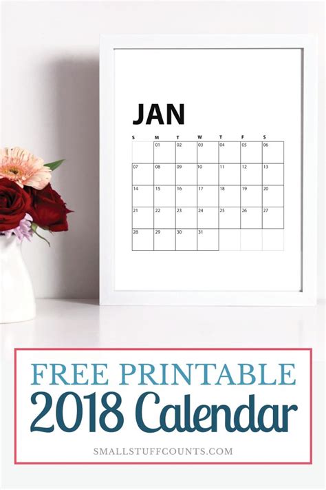 A 2018 Free Printable Calendar Small Stuff Counts