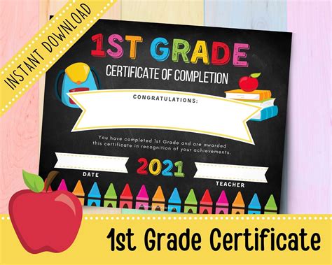 Printable 1st Grade Graduation Certificate 2021 Chalkboard Etsy