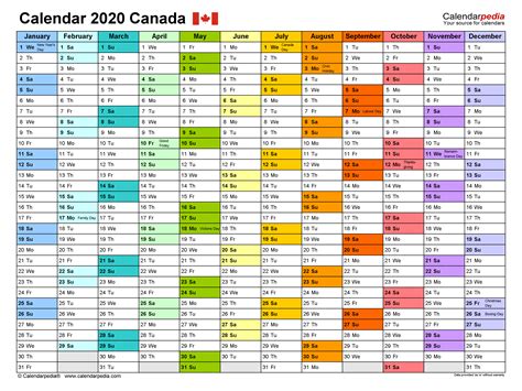 Canada Calendar 2020 Free Printable Pdf Templates