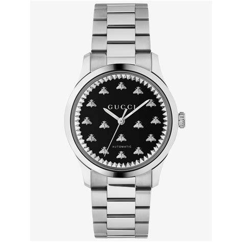 Gucci Ladies G Timeless Automatic Stainless Steel Black Onyx Bee Motif