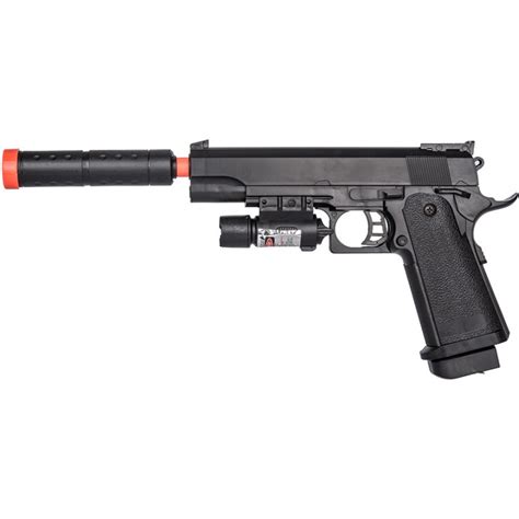 P2001c Model Spring Airsoft Pistol With Mock Suppressor And La