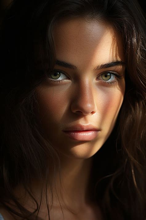 A Close Up Of A Womans Face With Blue Eyes