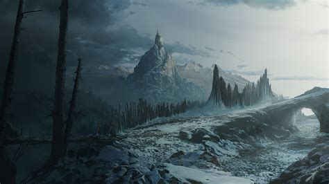 Mountain Castle Snow Arch Landscape Hd Wallpaper Creative And Fantasy