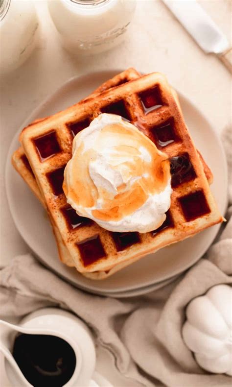 Maple Belgian Waffles With Spiced Whipped Cream Hey Snickerdoodle