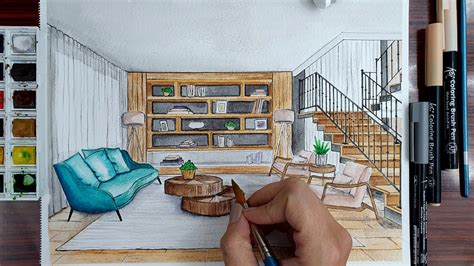 Drawing A Living Room In One Point Perspective Timelapse Youtube