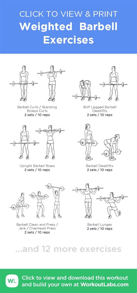 Weighted Barbell Exercises Click To View And Print This Illustrated