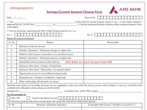 2022 Axis Bank Account Closure Form Pdf Download