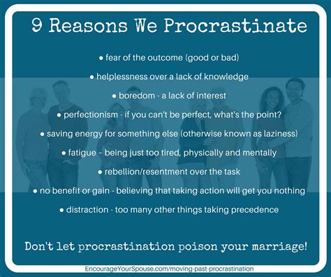 Reasons We Procrastinate Encourage Your Spouse