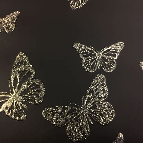 Butterfly Butterflies Wallpaper Glitz Glitter Sparkle Black Silver Fine
