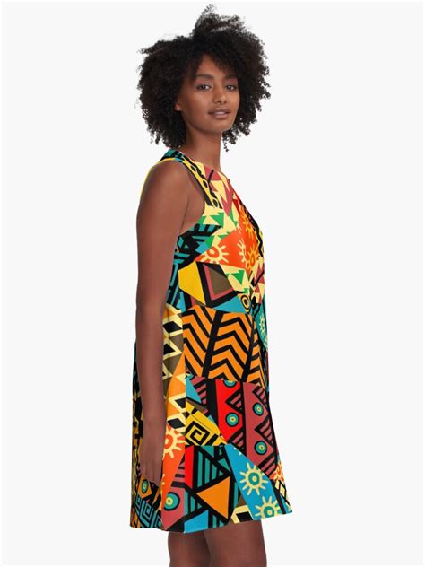 Colored African Patchwork Background With African Motifs A Line Dress