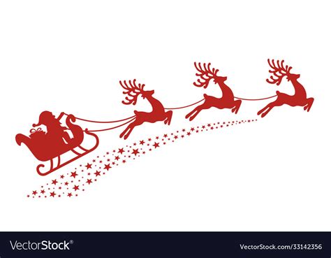 Santa Sleigh Reindeer Red Silhouette Royalty Free Vector