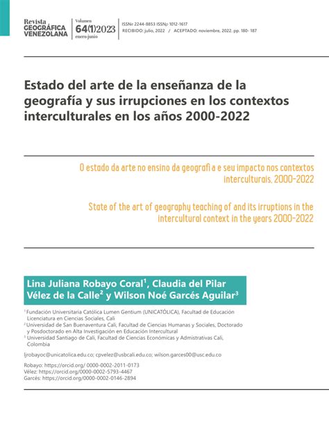 Pdf Estado Del Arte De La Ense Anza De La Geograf A Y Sus Irrupciones