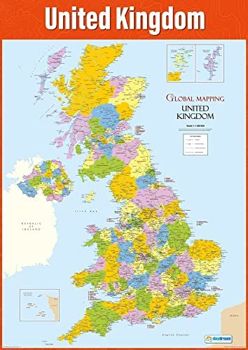 A3 Laminated Uk Counties Map Educational Poster Uk Office