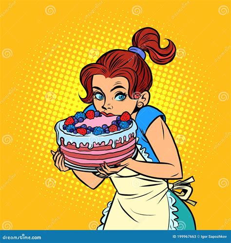 Beautiful Young Woman Eating Cake Desserts And Cakes Stock Vector Illustration Of Chocolate
