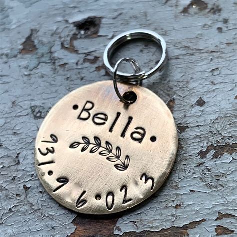 Brass Dog Id Tag For Collar Pet Id Tag Custom Engraved Tags Etsy