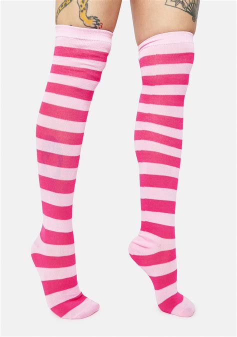 striped knee high socks pink dolls kill