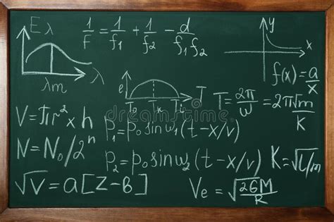 Many Different Math Formulas Written On Chalkboard Closeup Stock Photo
