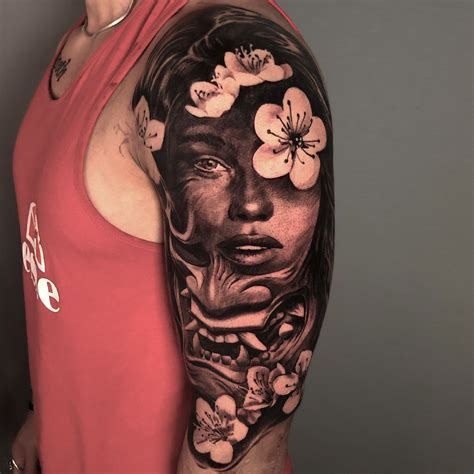 Hannya Mask Woman Portrait Tattoo Sleeve Girl Back Tattoos Tattoos