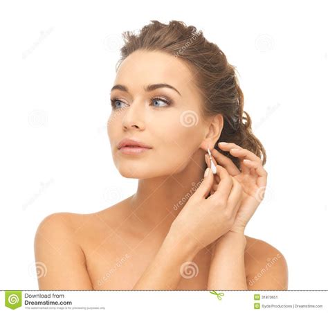 Woman Wearing Shiny Diamond Earrings Stock Image Image Of Elegant
