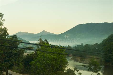 Mountain Valley During Sunrise Natural Summer Landscape Blue Sky And