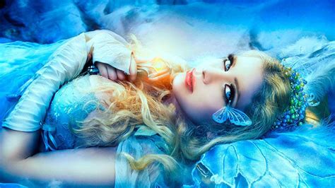 Beautiful Blue Girl With Blue Eyes And Red Lips Fantasy