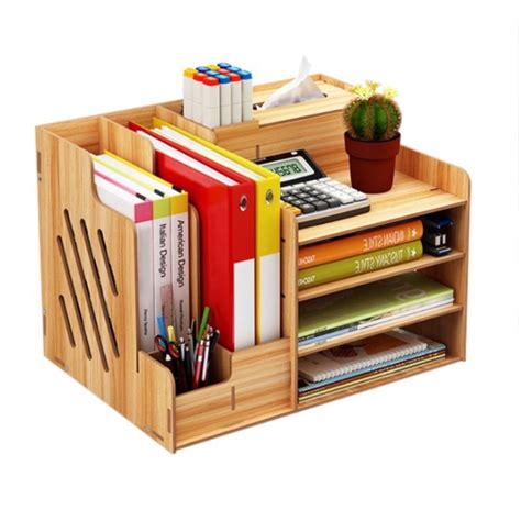 wooden desktop organizer file rack office supplies books holder book shelf multifucntion storage