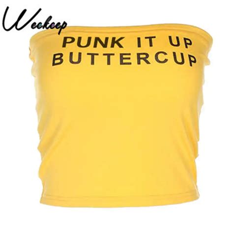 Weekeep Yellow Letter Print Tube Top Women Summer Sexy Cropped Strapless Tube Tops 2018