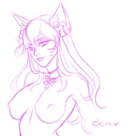 Rule 34 Ahri Big Breasts Black And White Breasts Drawing Fox League