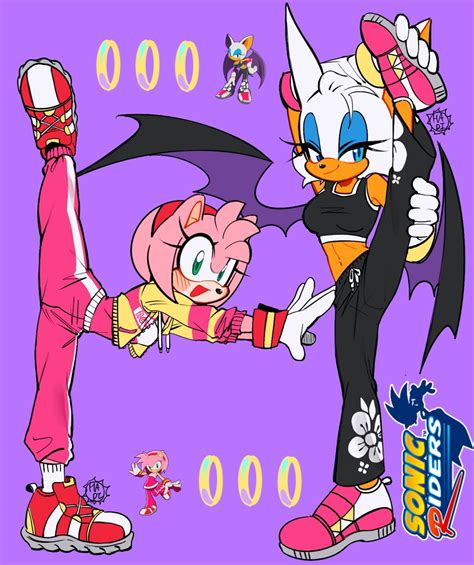 Safe Artist Mia Hadi Amy Rose Rouge The Bat Duo Rings Sonic Riders Stretching