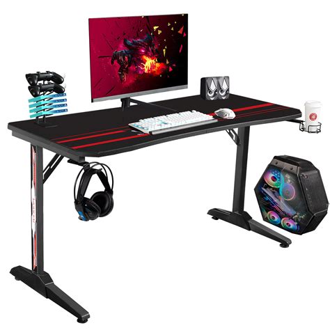 Walnew 55 Inches T Shaped Legs Gaming Computer Desk Carbon Fiber