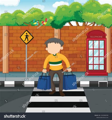 Boy Crossing Road Vector Illustration Stock Vector Royalty Free