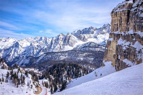 Winter Landscape In Dolomites At Cortina D Ampezzo Ski Resort Italy