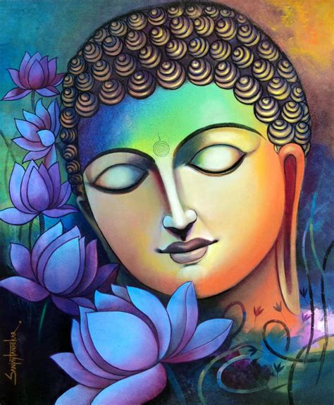 Buddha With Lotus Painting By Sanjay Tandekar Mythological Artwork