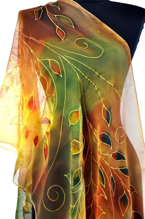 Hand Painted Silk Shawlpainted Leaves Hand Painted Etsy In 2020