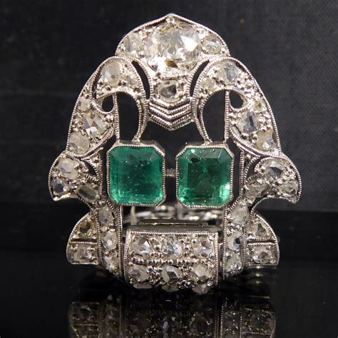 Art Deco Emerald And Diamond Lapel Pin For Sale At 1stdibs