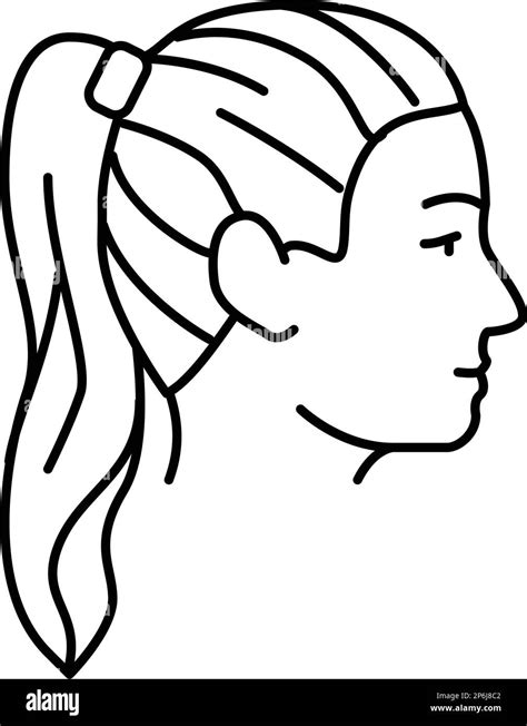 Ponytail Hairstyle Female Line Icon Vector Illustration Stock Vector