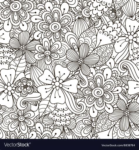 Floral Doodle Black And White Seamless Pattern Vector Image