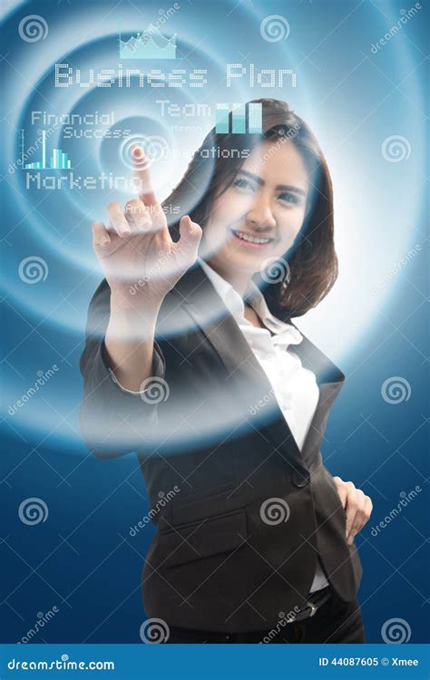 Business And Future Technology Concept Smiling Businesswoman W Stock