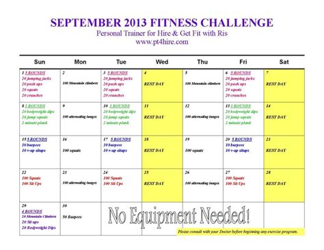 September Fitness Challenge No Equipment Necessary September Fitness