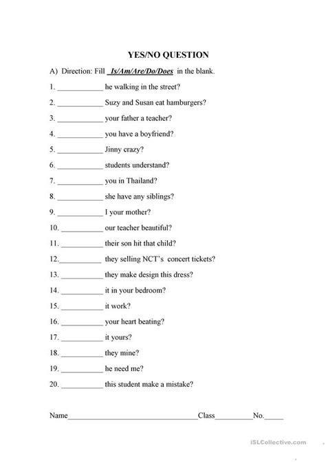 Yesno Questions English Esl Worksheets For Distance Learning And