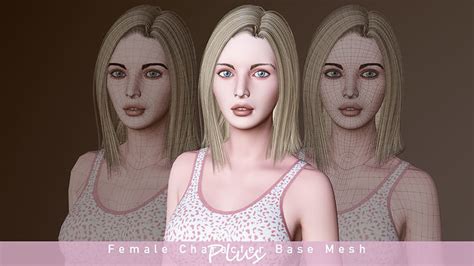3d model female character base mesh plus ver001 vr ar low poly rigged cgtrader