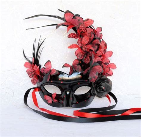 Cosplay Gothic Red And Black Mask Masquerade Ball Mardi Etsy Black