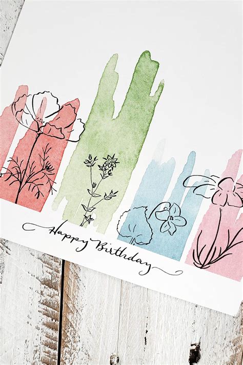 Colorful Watercolor Floral Birthday Greeting Card Blank Inside The