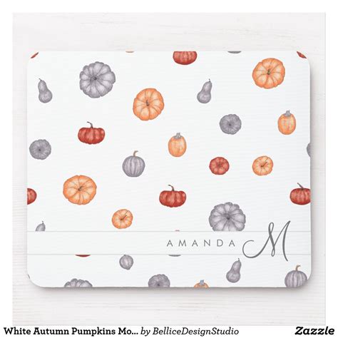 White Autumn Pumpkins Monogram Mousepads Template Your Computer And Personal Gadgets Mousepad